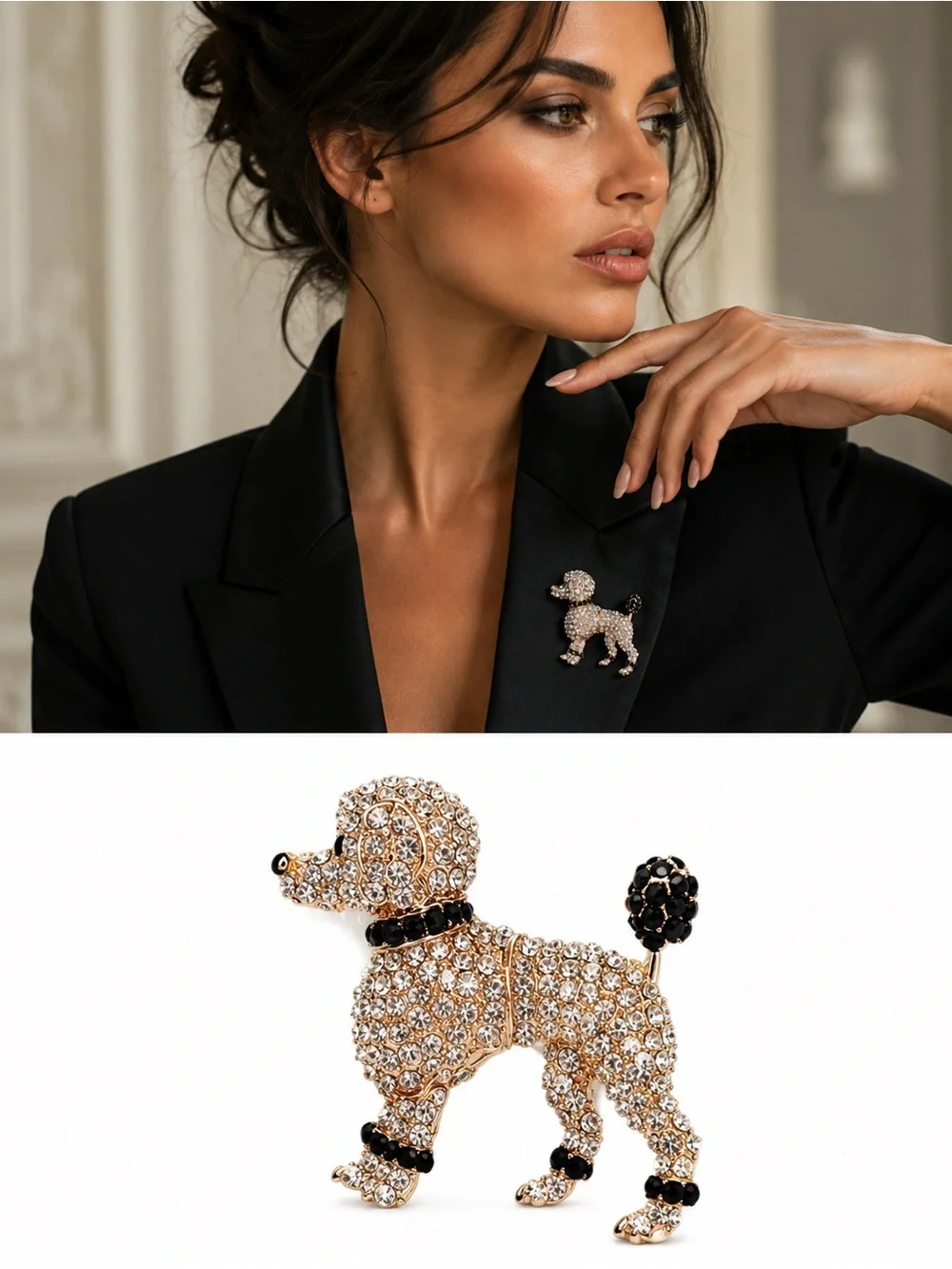 🐩 New! Crystal Poodle Brooch